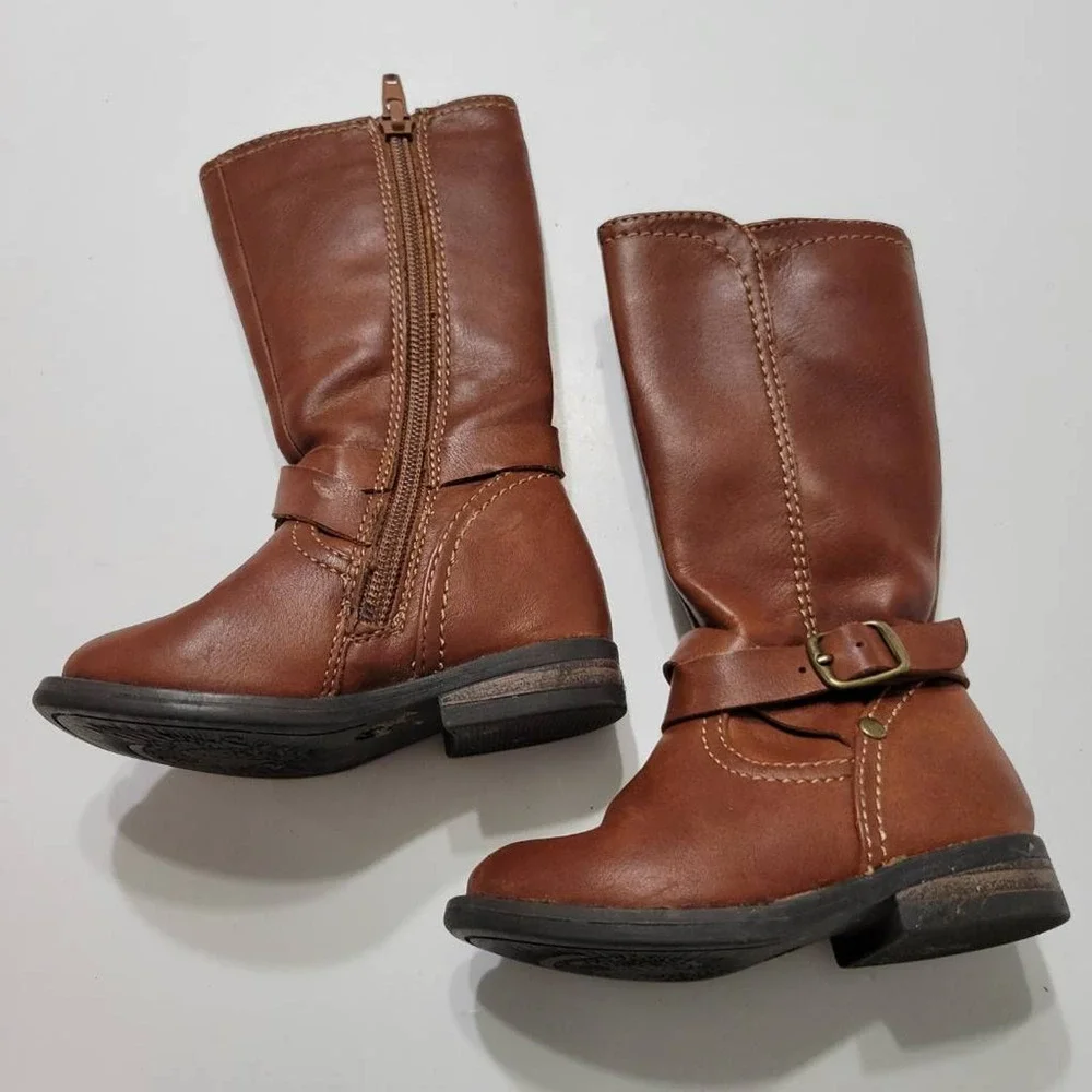 Cupcake Couture Baby Girls Lil Ridder Riding Boots‎ Brown Zip Buckle Round Toe 5